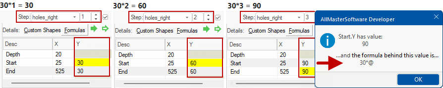 Click to view a holes using the formula 30*@ compared to 30*(@-2)